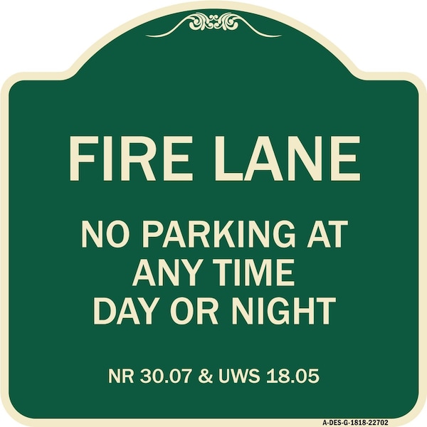 Wisconsin Fire Lane No Parking Anytime Day or Night Heavy-Gauge Alum Sign, 18" x 18", G-1818-22702